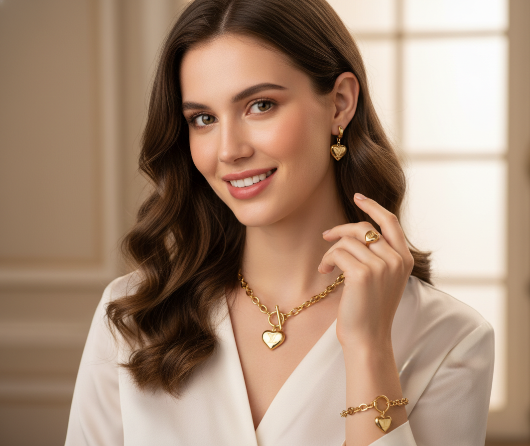 Heart Lock Pendant Jewelry Set